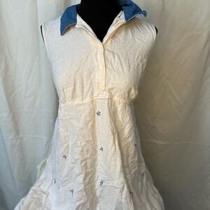 Sleeveless Cream Cotton Dress with Denim Collar (maternity)